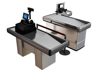 Modern Stainless Steel Reception Desk With POS Terminal Scanner And Countertop 3d model