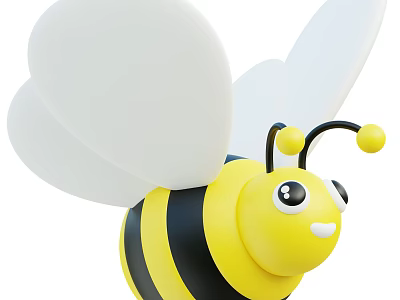 Cute Cartoon Bee With Yellow Black Stripes Large White Wings Black Antennae And Smiling Face 3d model