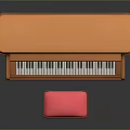 Brown Wooden Upright Piano With Pink Stool And Classic Design Features