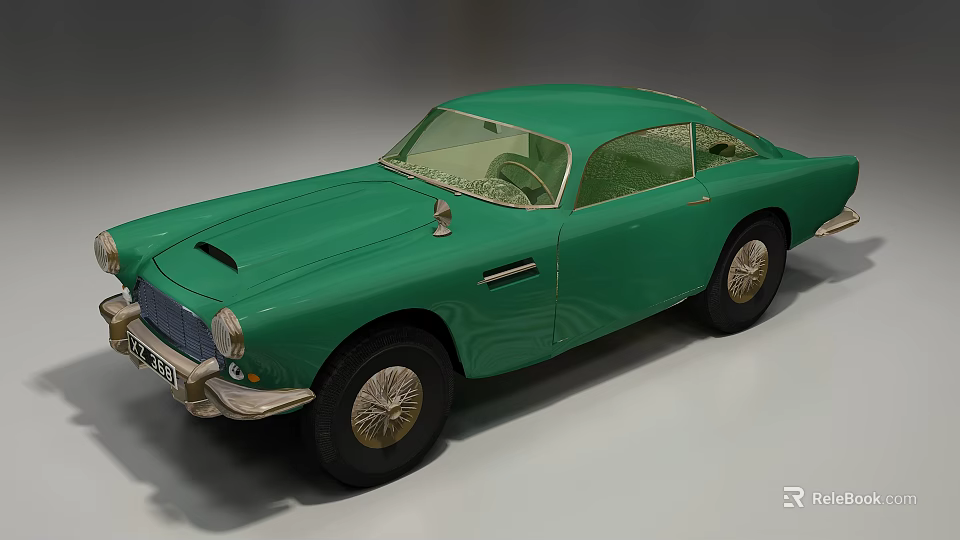 Green Vintage Sports Car With Sleek Body Chrome Accents And Classic Wheels 3d model 