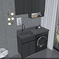 Modern Gray Bathroom Cabinet With Sink Faucet Washing Machine Wall Cabinets And Lighted Mirror
