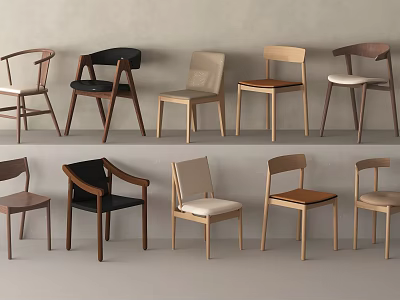 Modern Dining Chairs In Various Styles With Wooden Frames And Neutral Seat Colors For Home Use 3d model