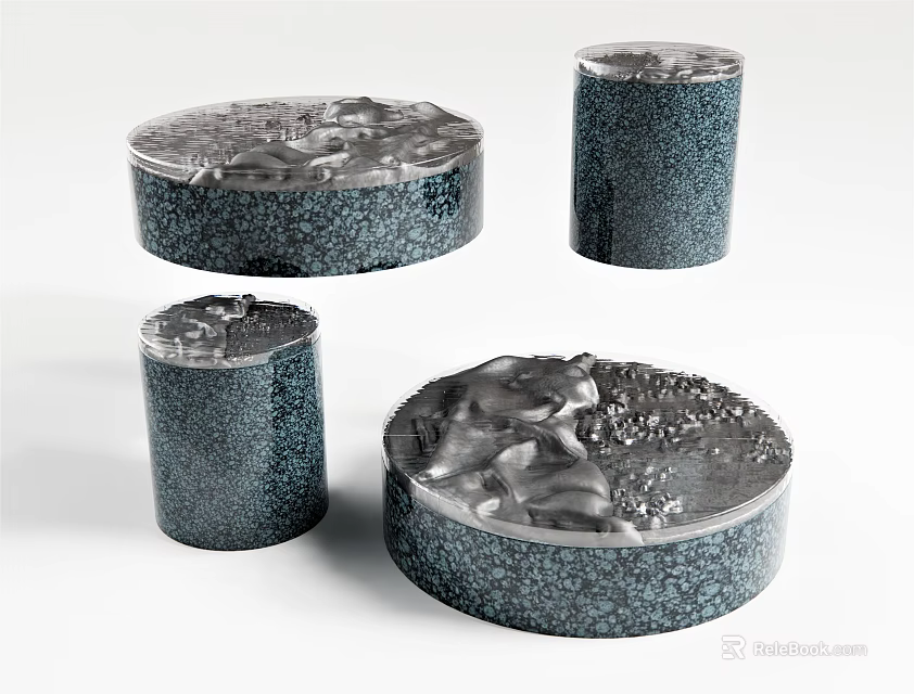 Modern Round Coffee Tables With Artistic Textured Speckled Dark Surface Design 3d model