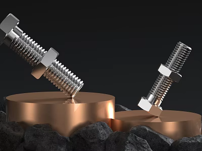 Hinged Door Hardware With Stainless Steel Bolts On Copper Platform And Black Stone Decorations 3d model