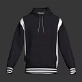 Navy Blue Hoodie With White Stripes On Sleeves Cuffs And Hem For Casual Wear