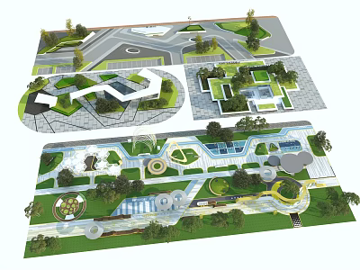 Modern Park Landscape Design With Green Spaces Walking Paths And Water Features 3d model