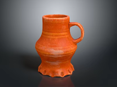 Hand Carved Orange Ceramic Pitcher With Handle And Claw Shaped Base 3d model