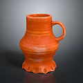 Hand Carved Orange Ceramic Pitcher With Handle And Claw Shaped Base