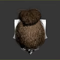 3D Character Female Head Model Featuring Brown Bun Hairstyle White Facial Details And Gray Background