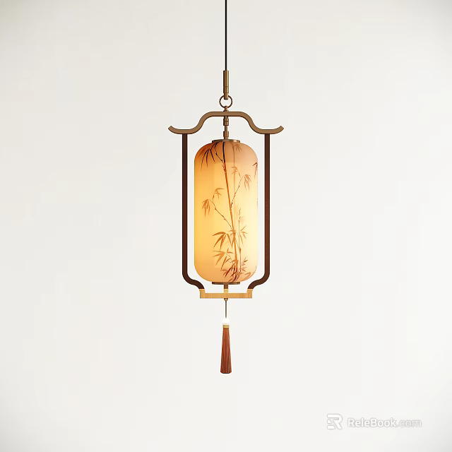 Elegant Traditional Chinese Chandelier With Bamboo Leaf Pattern And Tassel Design 3d model 