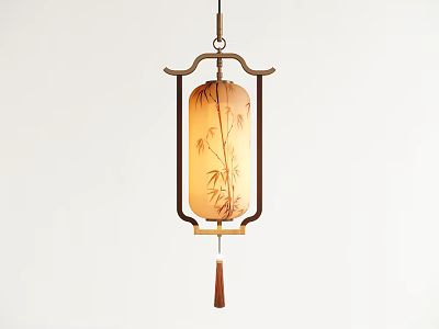 Elegant Traditional Chinese Chandelier With Bamboo Leaf Pattern And Tassel Design 3d model