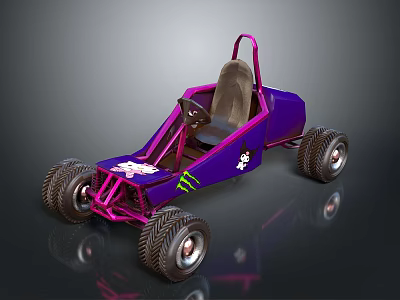 Purple Go Kart With Pink Frame Large Wheels And Brown Seat 3d model