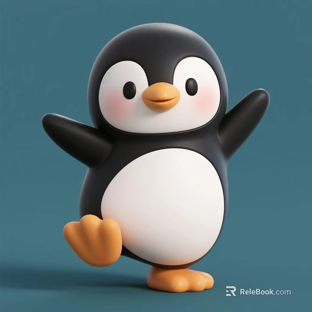 Cute Cartoon Penguin Toy With Black White Body And Orange Beak Feet 3d model 