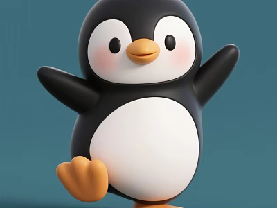 Cute Cartoon Penguin Toy With Black White Body And Orange Beak Feet 3d model