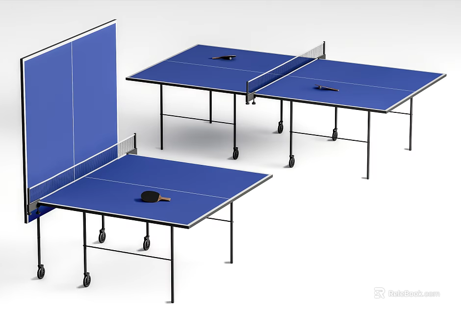 Portable Foldable Ping Pong Entertainment Table With Blue Surface And Wheels 3d model 