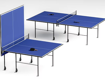 Portable Foldable Ping Pong Entertainment Table With Blue Surface And Wheels 3d model