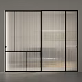 Modern Glass Sliding Doors With Black Frame And Striped Design For Interior Space