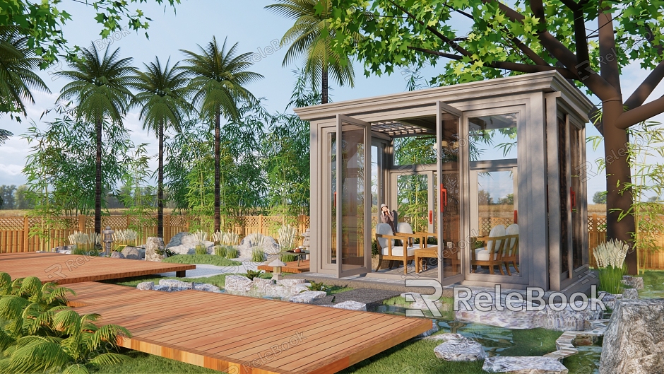 Modern Sunshine Room Courtyard Landscape Catering Architecture Rest Station Glass Restaurant Steel Structure Architecture Village Tea House Cafe model