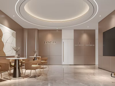 Modern Shop Front Desk with Logo Reception Area and Elegant Seating Lighting 3d model