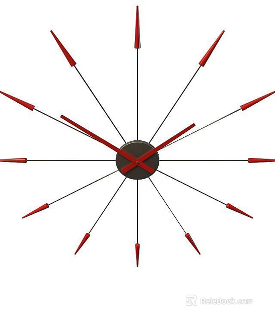Tech Exhibition Hall Featuring Modern Star Shaped Clock With Red Pointers And Black Center 3d model 