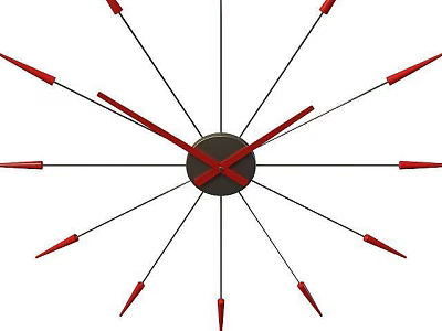 Tech Exhibition Hall Featuring Modern Star Shaped Clock With Red Pointers And Black Center 3d model