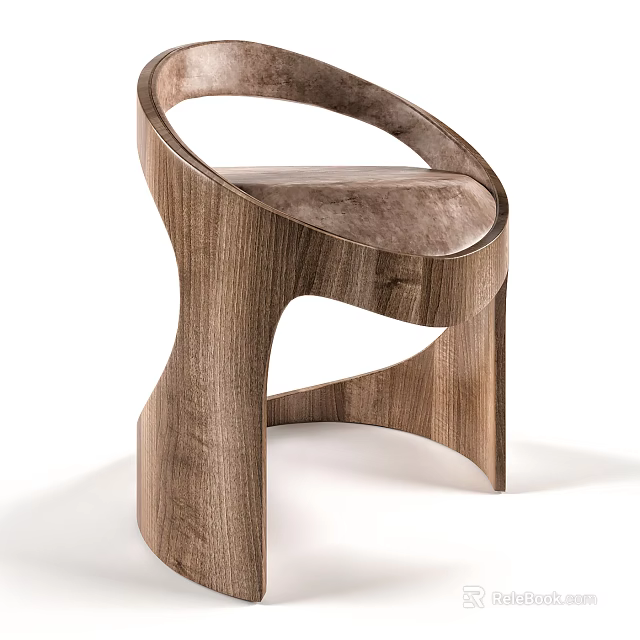 Elegant Modern Wooden Dining Chair With Curved Backrest And Brown Velvet Upholstered Seat 3d model 