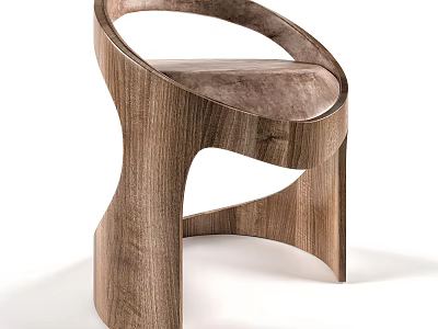 Elegant Modern Wooden Dining Chair With Curved Backrest And Brown Velvet Upholstered Seat 3d model