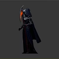 Hooded Armored Woman Holding Flaming Scythe In Dark Mystical Attire