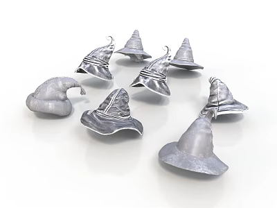 Simple Style Witch Hat Silver Witch Hat Metal Material Exquisite Ornaments White Background Magic Props Round Arrangement Desktop Decoration Fairy Tale Scene 3d model