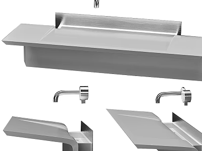 Stainless Steel Washbasin Design Details With Faucet Shown From Various Angles 3d model