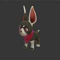 Gray And White Stuffed Dog Toy With Big Ears Red Bandana On Dark Background