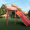 Scenic View of Giant Pink Cello Structure With Staircase on Lush Green Lawn and Trees