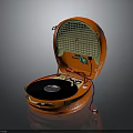 Orange Portable Record Player with Open Case and Vinyl Record Inside
