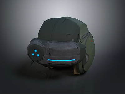 Futuristic Tactical Weapon Helmet Design With Blue Light Sensors And Green Shell 3d model