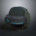 Futuristic Tactical Weapon Helmet Design With Blue Light Sensors And Green Shell