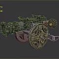 Fantasy Metallic Weapon Wheeled Cannon With Blue Glowing Accents Design