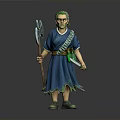 Man In Blue Robe With Green Hair Holding Axe And Decorative Belt