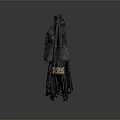 Women's Black Coat And Skirt Set With Elegant Lace Details And Patterned Cuffs