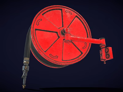 Red Fire Hose Reel With Black Hose Bracket And Control Unit For Emergency Use 3d model