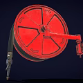 Red Fire Hose Reel With Black Hose Bracket And Control Unit For Emergency Use