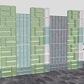 Decorative Glass Block Wall With Transparent And Translucent Blocks And Green Plant On Gray Tiles