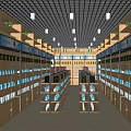 Spacious Retail Store Interior With Wooden Shelves Screens And Organized Products