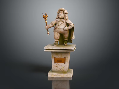 Carved Stone Statue Holding Golden Scepter Wearing Cape On Marble Pedestal With Plaque 3d model