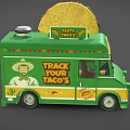 Green Taco Truck with Large Taco on Top TACO Sign and Decorative Patterns