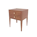 Wooden Side Table With Two Drawers Brass Knobs And Slim Legs Design