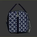 Blue and White Geometric Pattern Duffel Bag with Dark Blue Handles for Travel