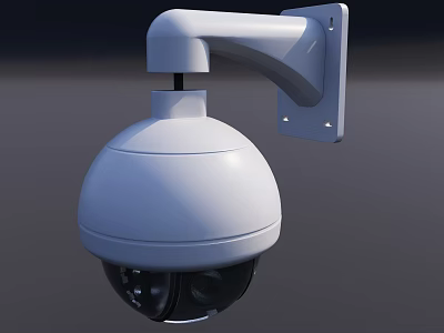 White Dome Shaped Security Surveillance Camera Wall Mounted With Bracket 3d model