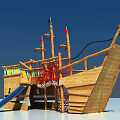 Wooden Pirate Ship Play Equipment With Slide Climbing Net Masts And Flags
