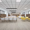 Creative Book Art Library Interior Design With Full Bookshelves And Bright Study Tables 3d model