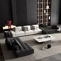 Modern Living Room Interior With Gray Sectional Sofa And Marble Coffee Table Set 3d model